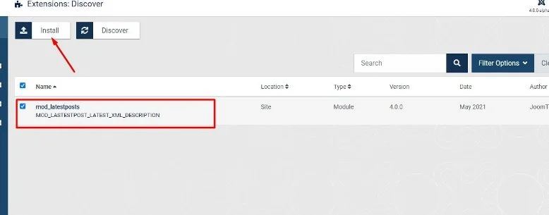 How to install Joomla module from admin