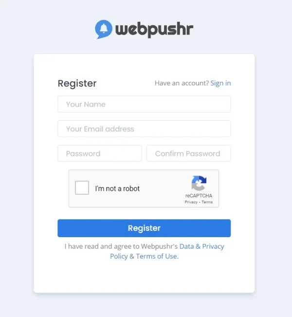 webpushr signup