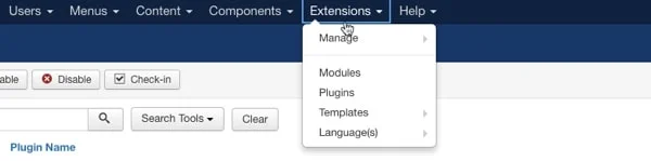 Step 2: Select Extensions -> Module Manager from the top menu.