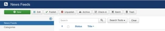 Step 9: Add a News Feeds component to this category by going to Components Feeds and clicking New.