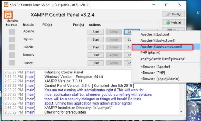 Step 2: Open to the Apache Configuration Panel.