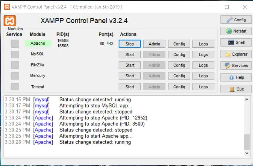 Step 5: Save the configuration and start Apache.