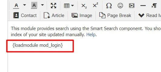 Using loadmodule to display a Joomla Login module inside an article