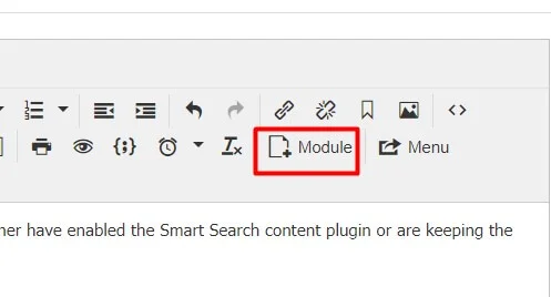 Module button for inserting a Joomla module into an article