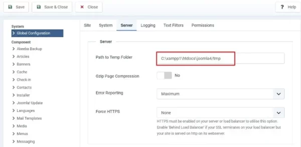 Joomla 4 temp folder path