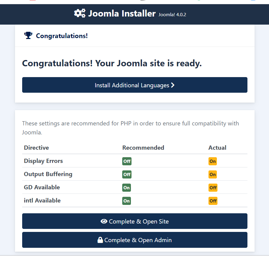 Joomla 4 site is ready