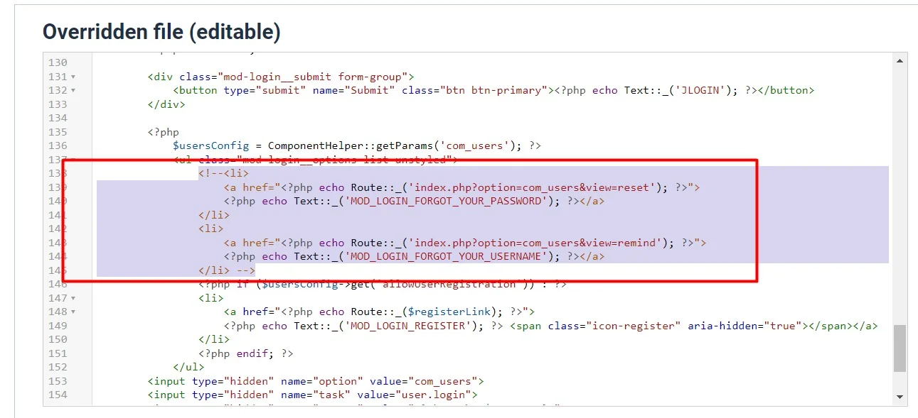 Comment out Forgot Username and Forgot Password links in mod_login