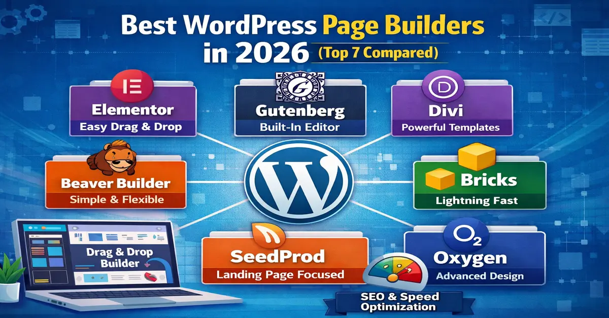 Best WordPress page builders comparison including Elementor, Gutenberg, Divi, Beaver Builder, SeedProd, Bricks and Oxygen