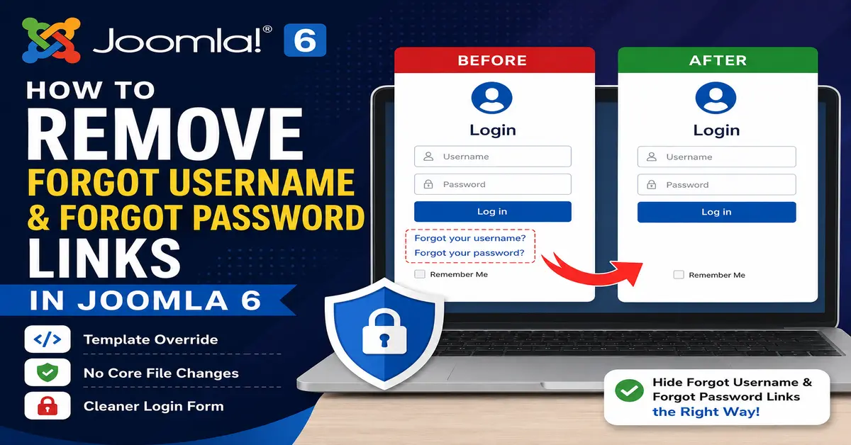 How to remove Forgot Username and Forgot Password links in Joomla 6