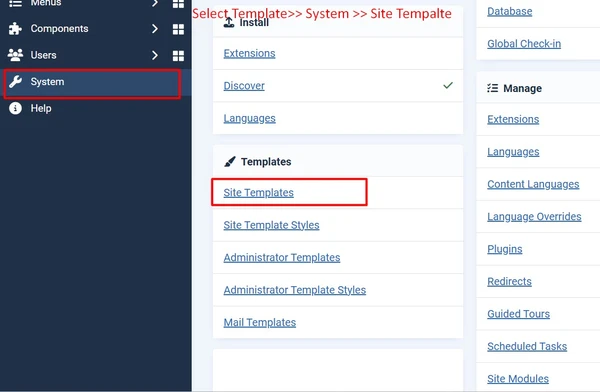 select template in Joomla 5 admin