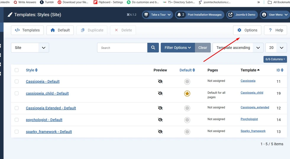 Open Template Options to enable module position previews in Joomla 6.