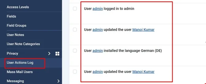 User Actions Log in Joomla 5