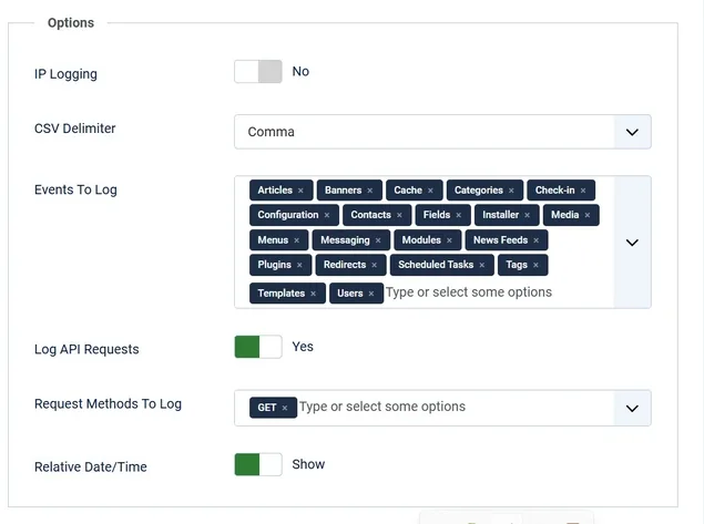 configuration user actions log