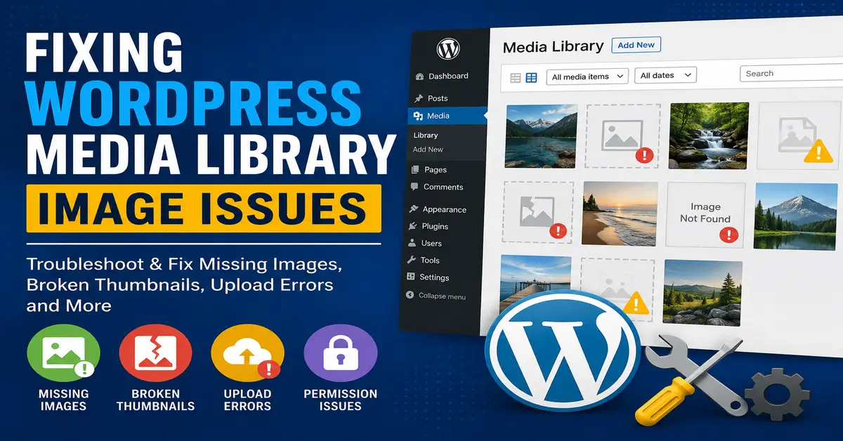 Fixing WordPress Media Library image issues including broken thumbnails, missing images, upload errors, and permission problems.