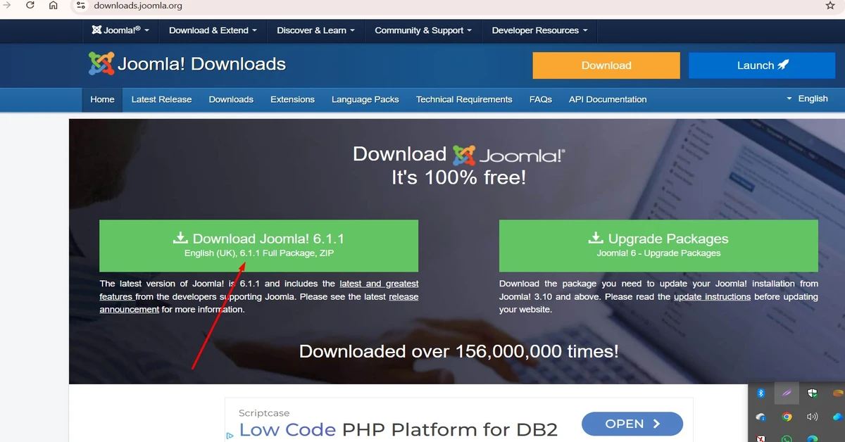 Official Joomla 6 download page showing the latest Joomla CMS installation package