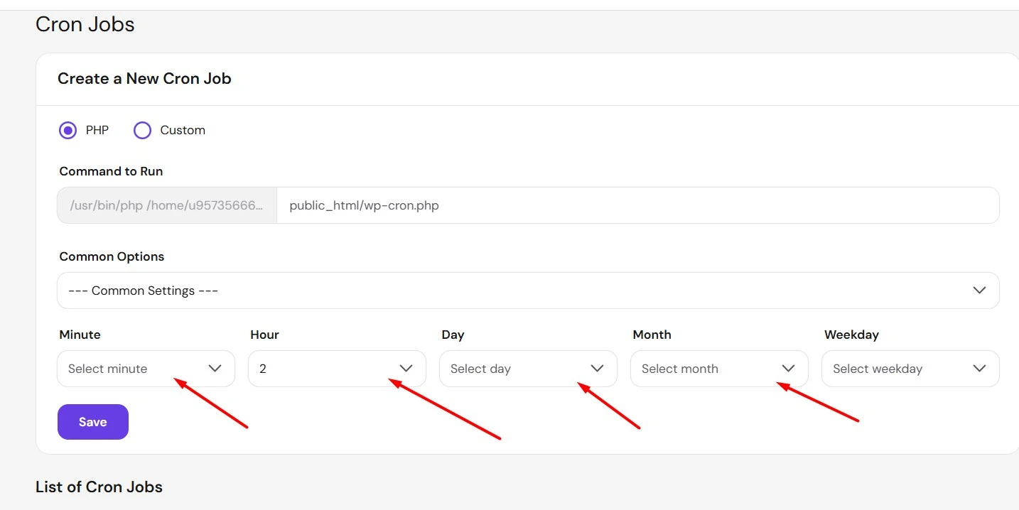 configure to cron job from cpanel